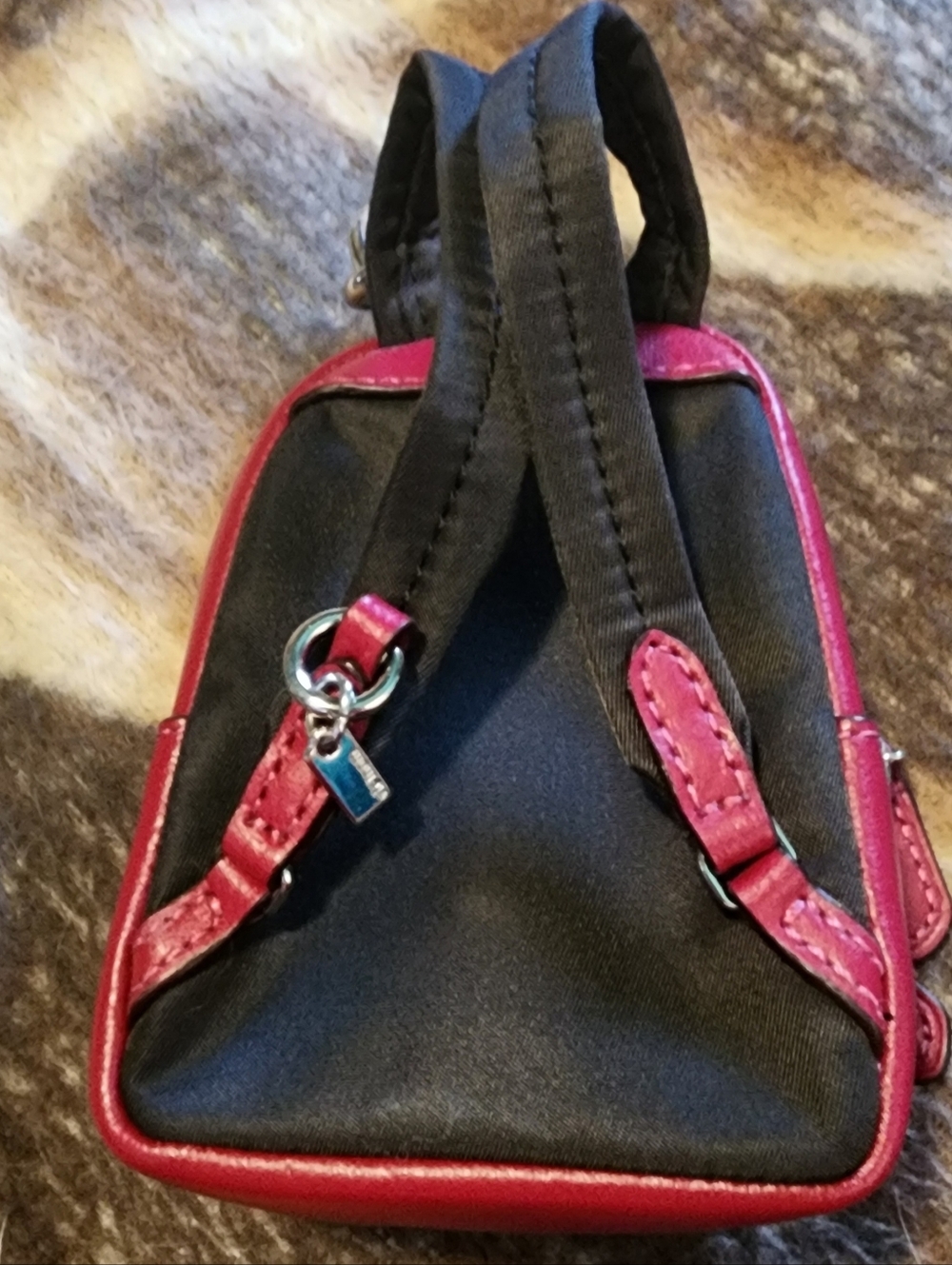Coach Signature Canvas Mini Backpack Keychain with Pink Trim - Picture 5 of 6